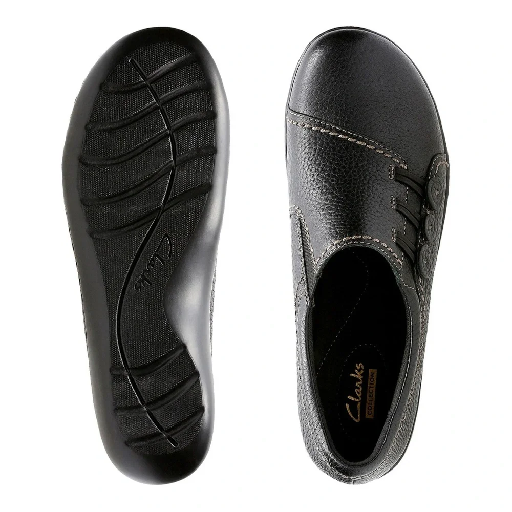 Clarks Ashland Effie Black Leather Slip-On Loafers Size 9 Comfort OrthoLite